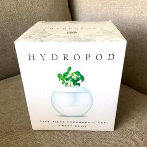 Hydropod 5-piece sweet basil set with frosted glass water receptacle new in box